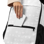 Daemon Frosted Diamonds Glacier all-over-print utility backpack with white background and stylish diamond pattern.