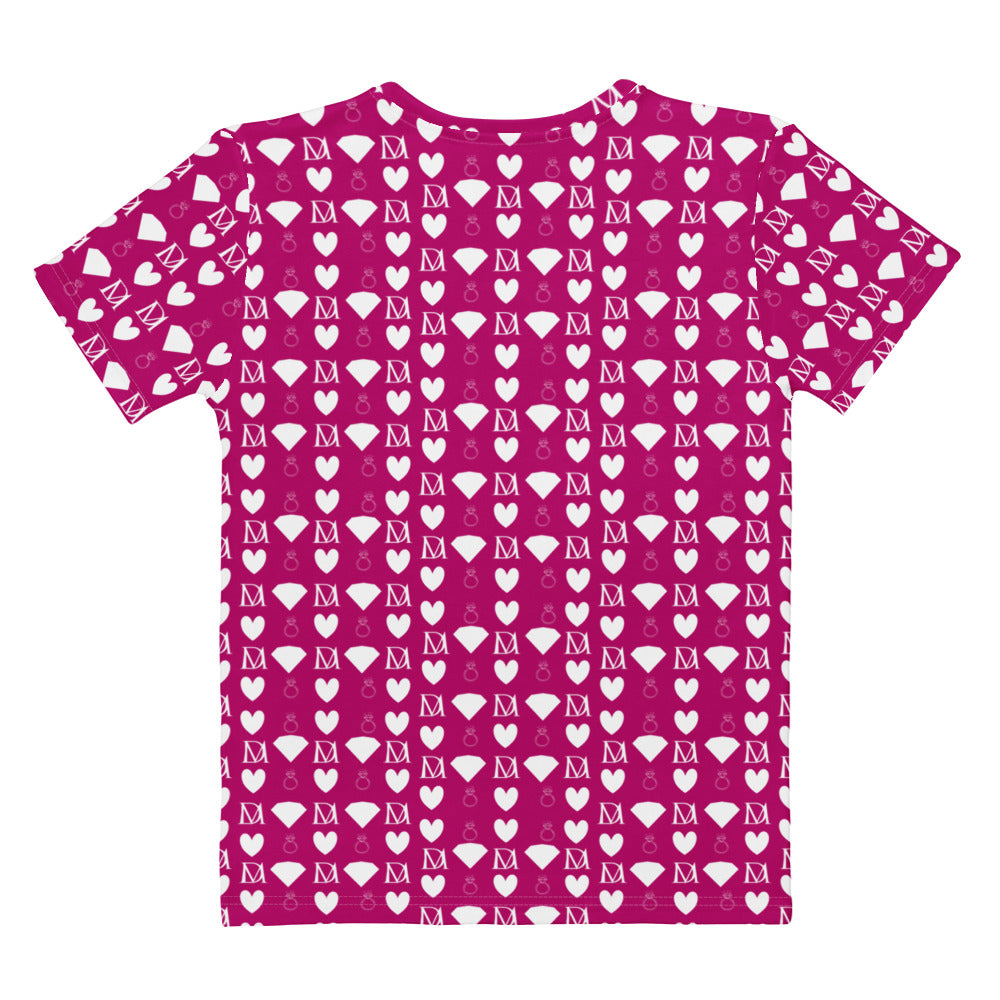 Daemon Luxury Frosted Diamonds Relay women's crew neck T-shirt in white with all-over diamond print design.