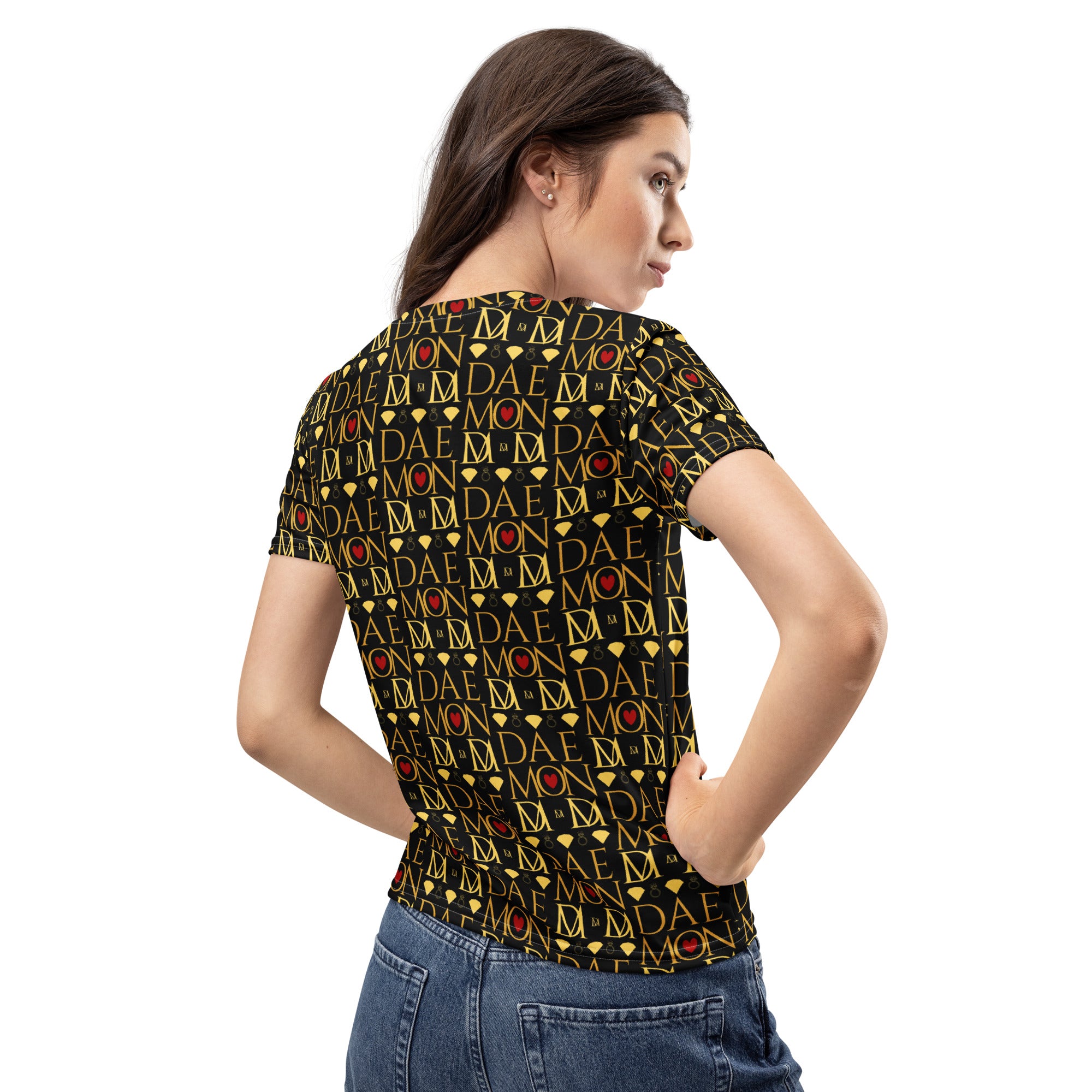 Daemon Luxury Sun Glow California Premio il woman white crew neck T-shirt with all-over sunset print back view