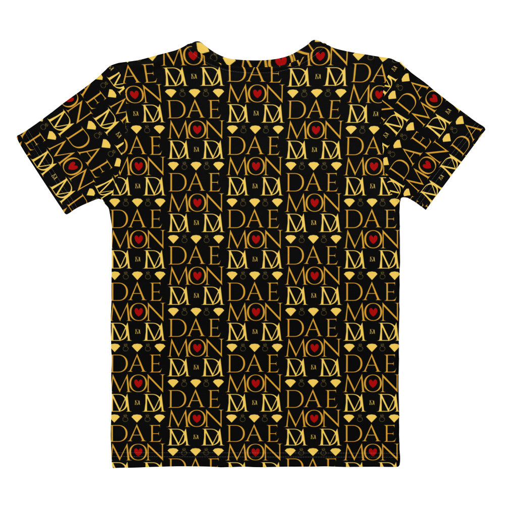 White Sun Glow California Premio il Woman crew-neck T-shirt by Daemon Luxury with all-over print design.