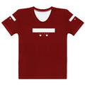 White women's crew neck T-shirt with all-over SACHI BANS Premio il print by Daemon Luxury, front view.