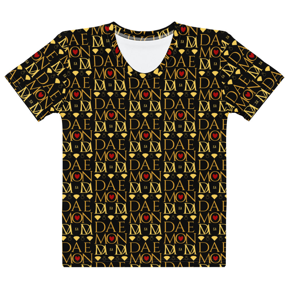 Daemon Luxury Sun Glow California Premio il woman crew neck T-shirt in white with all-over print design.