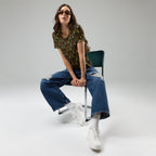 White women's crew neck t-shirt featuring Sun Glow California Premio il design by Daemon Luxury, all-over print style.