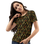 Daemon Luxury Sun Glow California Premio il woman crew-neck T-shirt in white with all-over colorful print, front view.