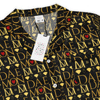 Daemon Luxury Sun Glow California women's long-sleeve silk pajama top with all-over print in black.