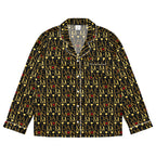 Daemon Luxury Sun Glow California women's long-sleeve silk pajama top with all-over print and white front, stylish and comfortable sleepwear.