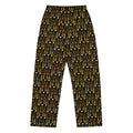 Daemon Luxury Sun Glow California women's silk pajama pants with all-over black and colorful print, back view.