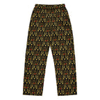 Daemon Luxury Sun Glow California women's pajama pants in black with all-over sunset print, made from silky satin fabric.