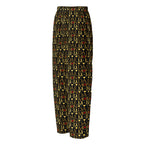 Daemon Luxury Sun Glow California women's silk pajama pants with all-over print, black color, left front view.