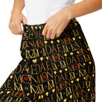 Daemon Luxury Sun Glow California women's silk pajama pants with all-over black print, soft and elegant for comfortable sleepwear.