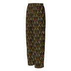 Daemon Luxury Sun Glow California women's silk pajama pants with all-over black print, shown from the back.