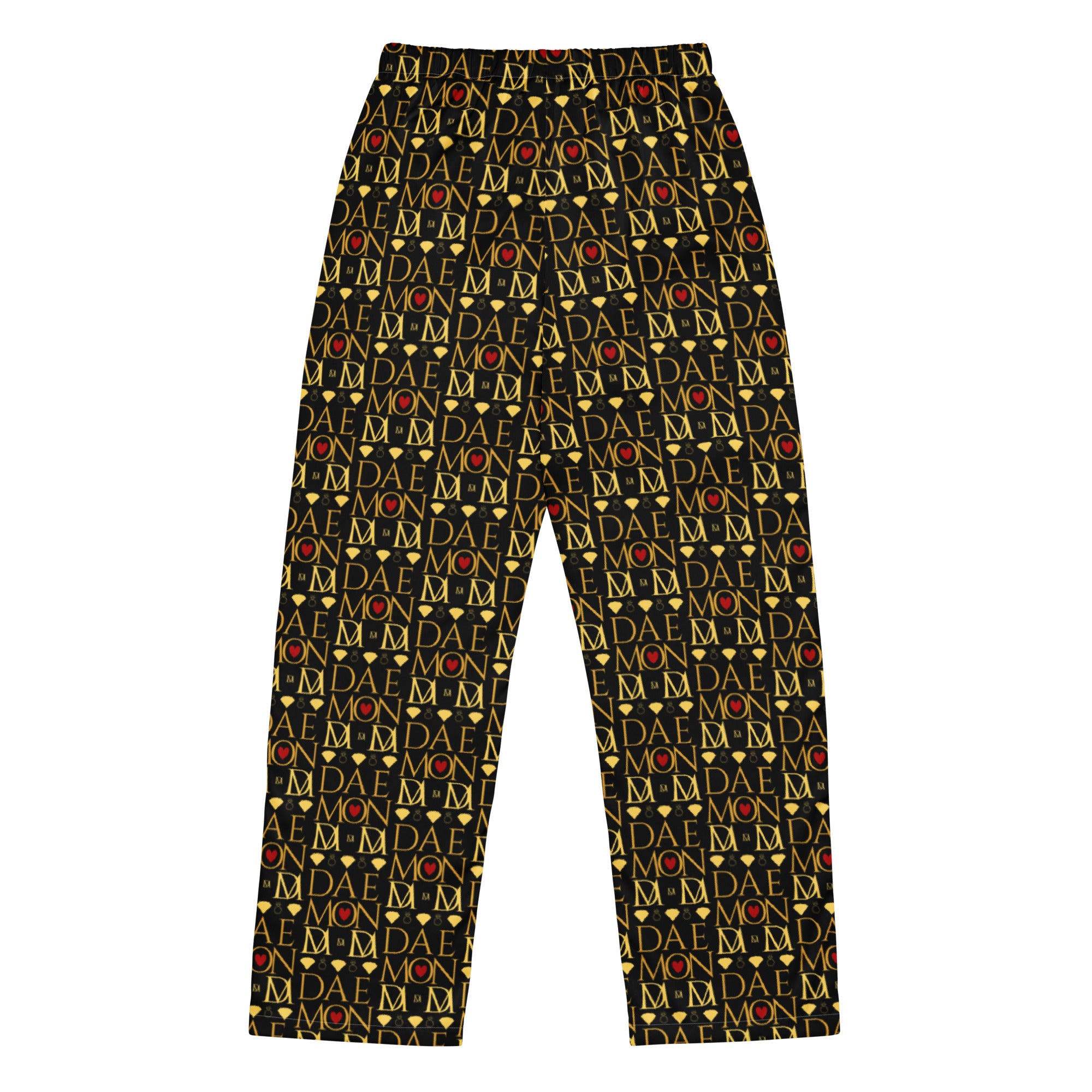 Daemon Luxury Sun Glow California women's silk pajama pants with all-over print in white, showcasing a relaxed and stylish sleepwear design.