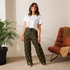 Daemon Luxury Sun Glow California women's silk pajama pants with all-over white print, comfortable and stylish sleepwear.