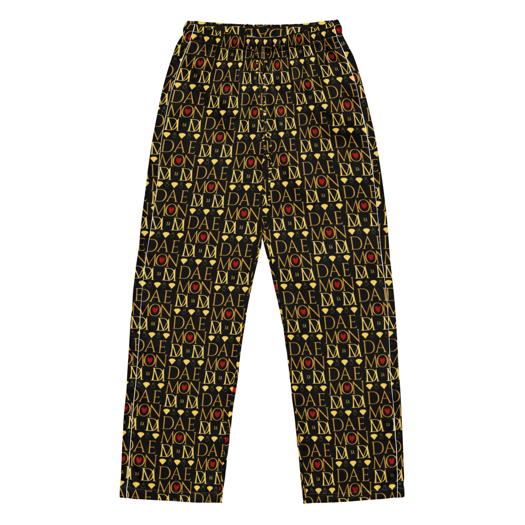 Daemon Luxury Sun Glow California women's silk pajama pants with all-over white print and relaxed fit.