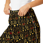 Daemon Luxury Sun Glow California women's silk pajama pants with all-over print, white fabric, comfortable and stylish sleepwear.