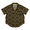Daemon Luxury Sun Glow California women's short-sleeve silk pajama top with all-over print in black, front view.