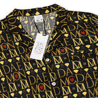 Daemon Luxury Sun Glow California women's short-sleeve silk pajama top with all-over print in black, soft and luxurious fabric.