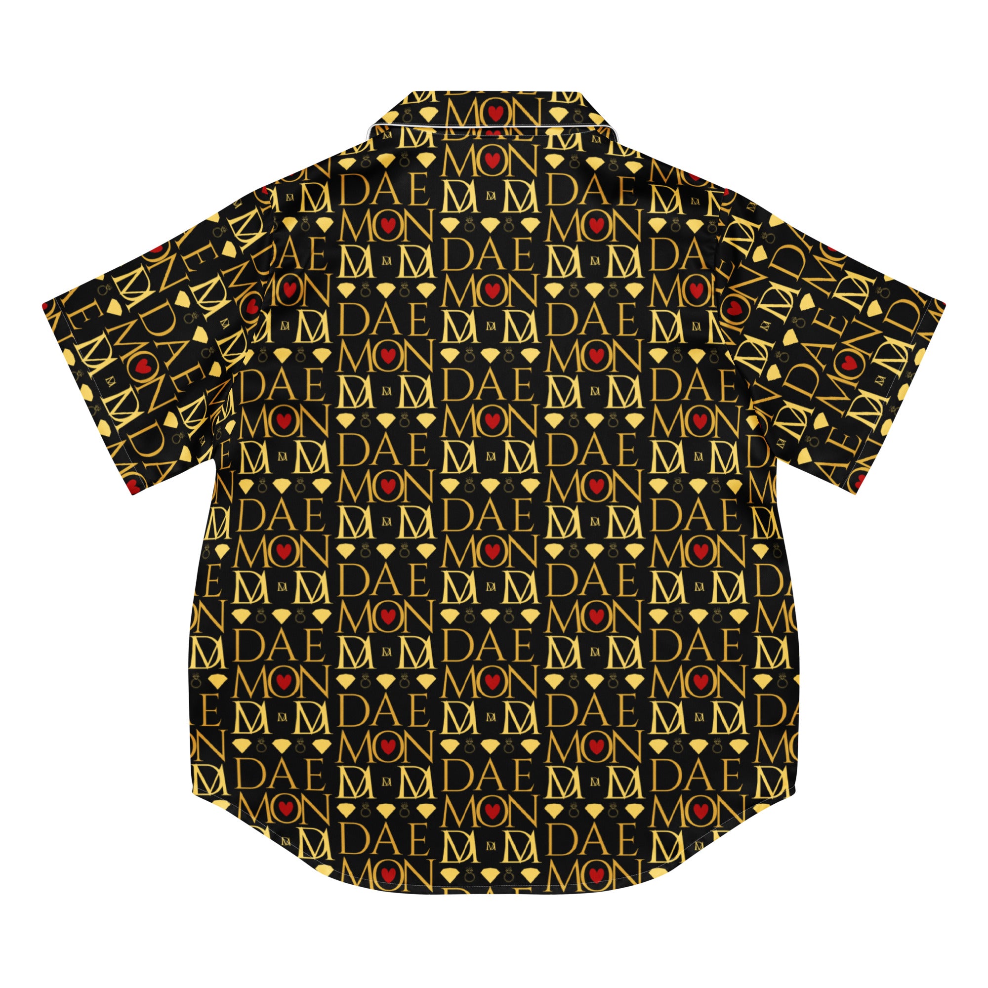 Daemon Luxury Sun Glow California women's short-sleeve silk pajama top with all-over print on white fabric.