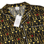 Daemon Luxury Sun Glow California women's short-sleeve silk pajama top with all-over print on white fabric.