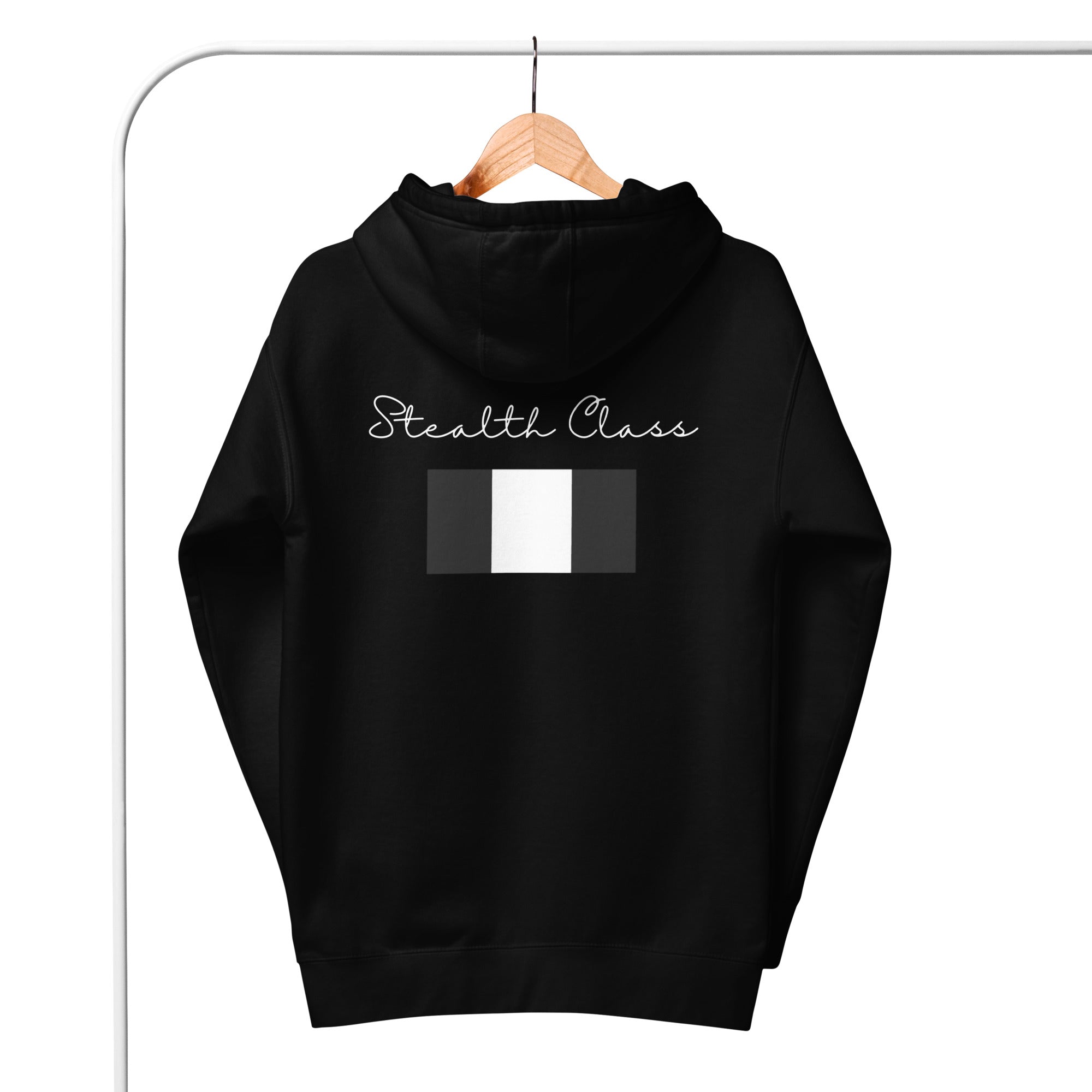 Daemon Stealth Pardon unisex black cotton hoodie with front logo and front pouch pocket.