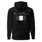 Daemon Stealth Pardon unisex black cotton hoodie with front pocket and hood, casual streetwear style.