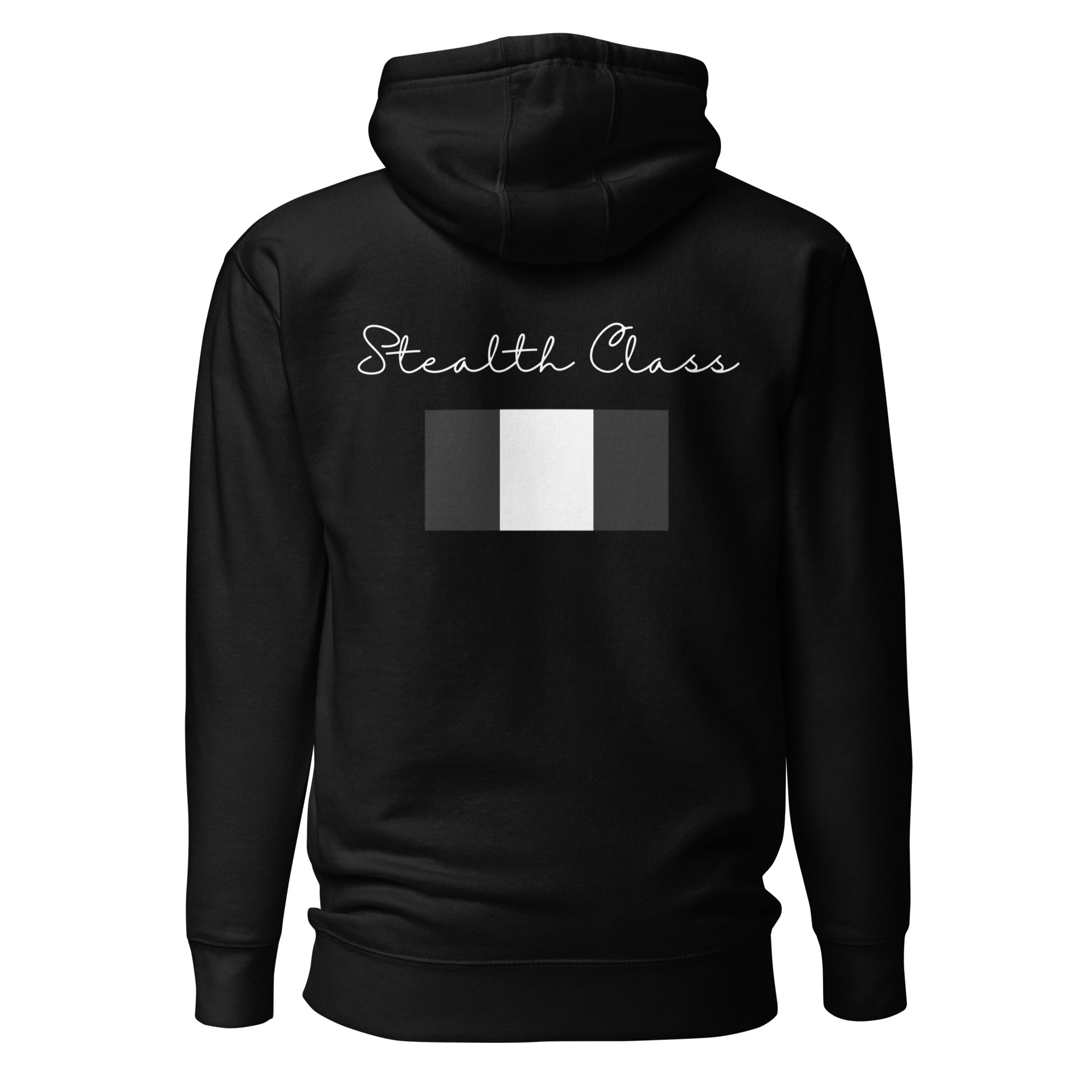 Daemon Stealth Pardon unisex black cotton hoodie with front pocket and hood, casual streetwear style.