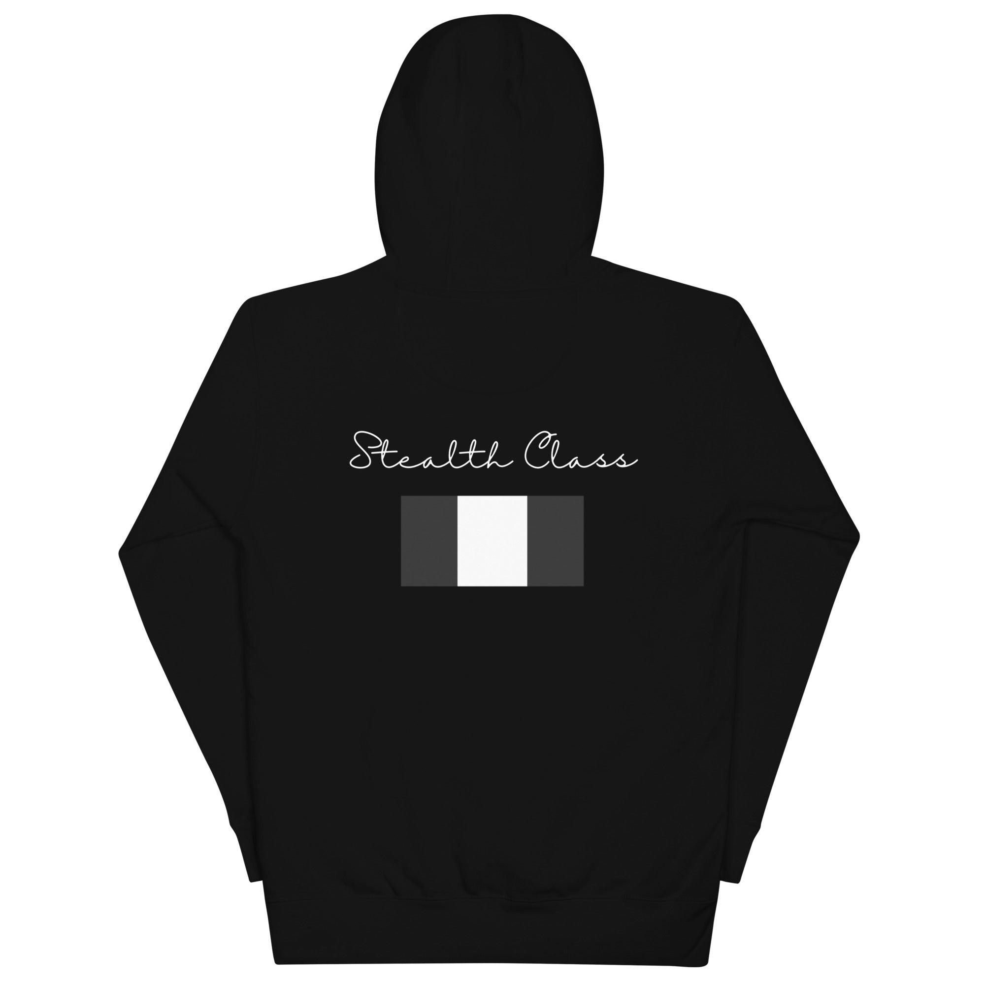 Daemon Stealth Pardon unisex black hoodie with front pocket and hood, made from premium cotton fabric.
