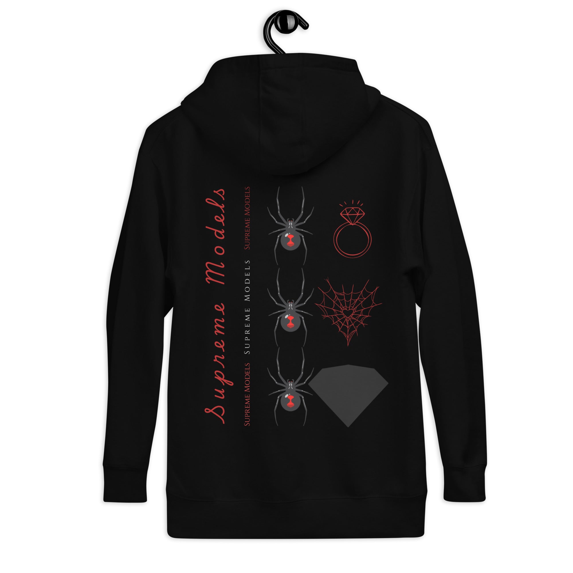 Daemon Luxury Supreme Models Widowed cotton hoodie, black unisex pullover with hood and premium fleece fabric.