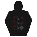 Daemon Luxury Supreme Models Widowed hoodie, unisex black cotton sweatshirt with hood and back design.