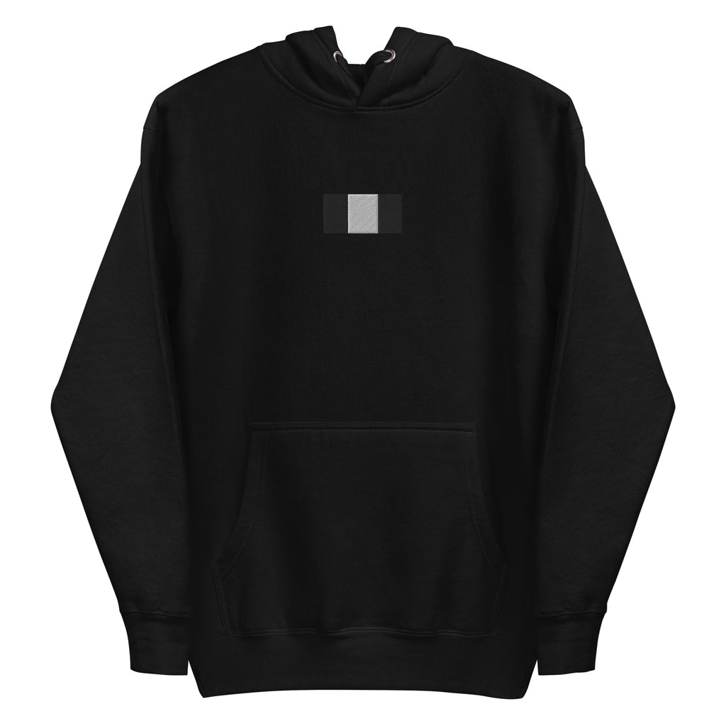 Daemon Stealth Pardon unisex black cotton hoodie with front design and pullover style.