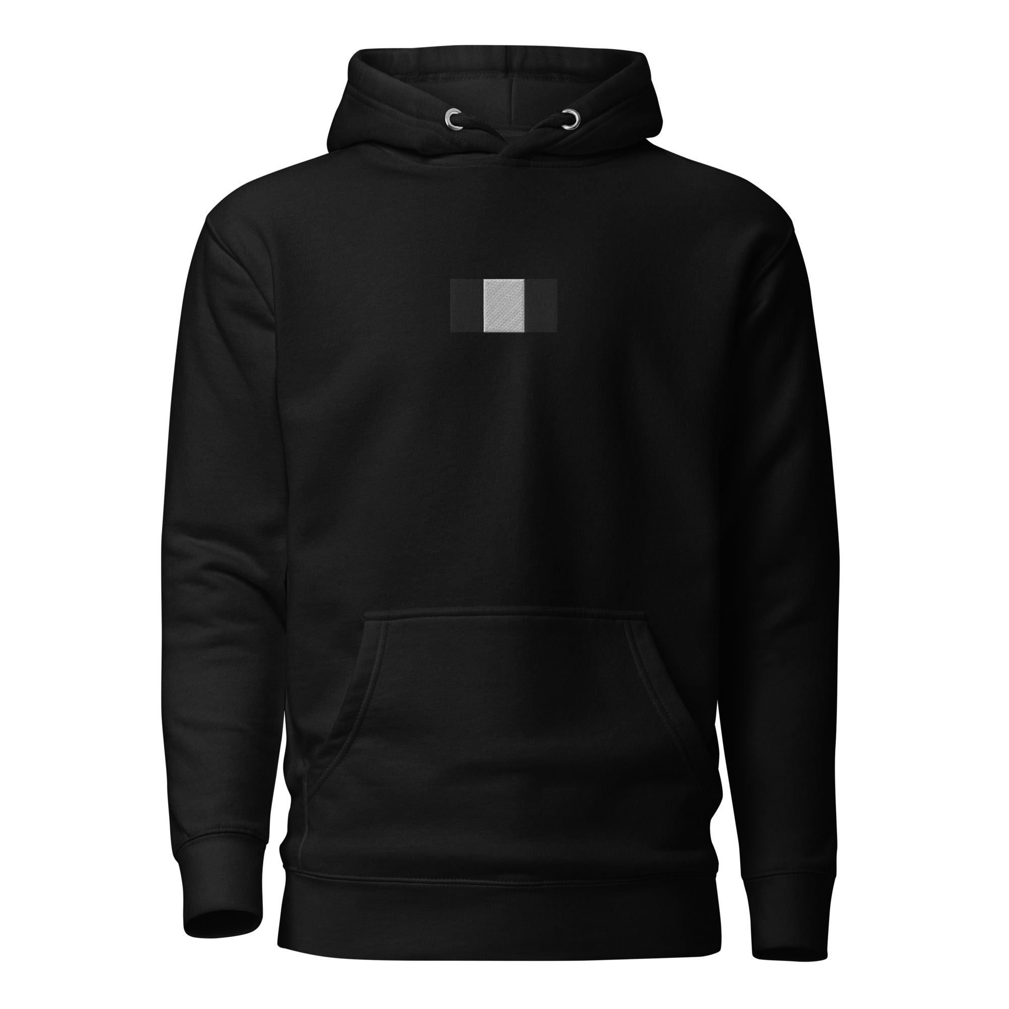 Black Daemon Stealth Pardon hoodie with a front view, featuring a cotton heritage design and a comfortable unisex pullover fit.