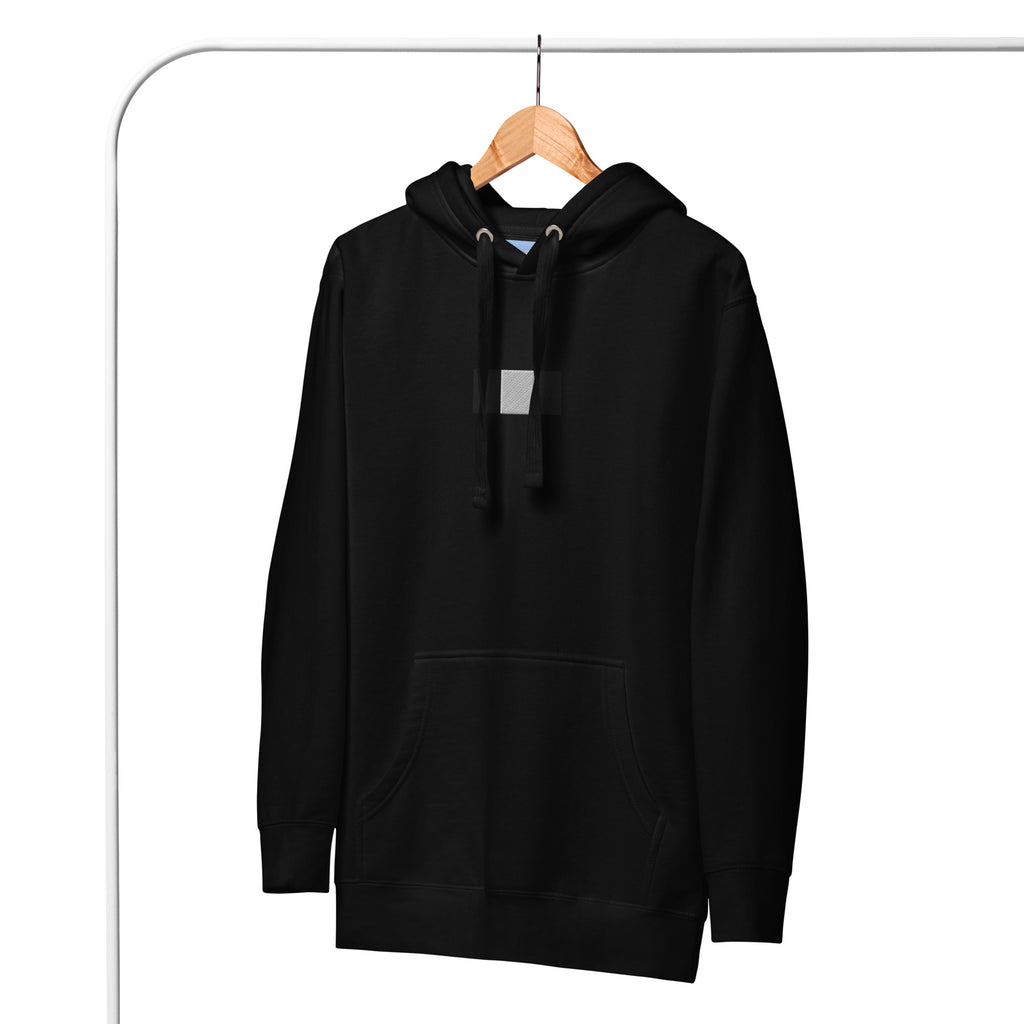 Daemon Stealth Pardon unisex black cotton hoodie with front design, premium casual pullover with hood.