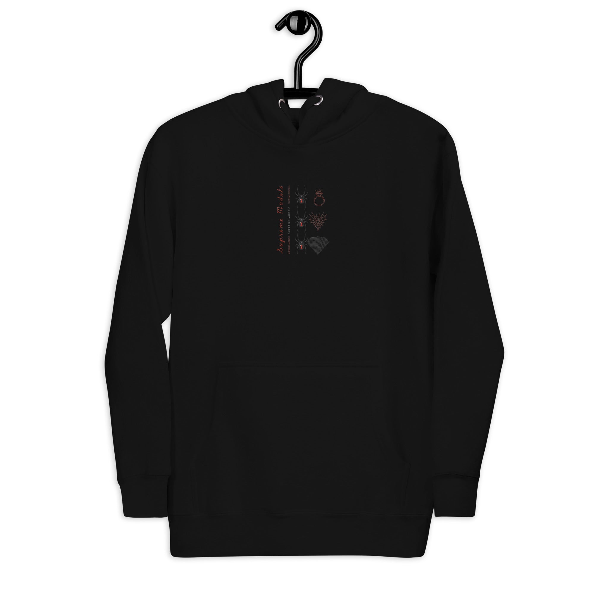 Daemon Luxury Supreme Models Widowed cotton hoodie with front logo in black, unisex pullover with a hood.