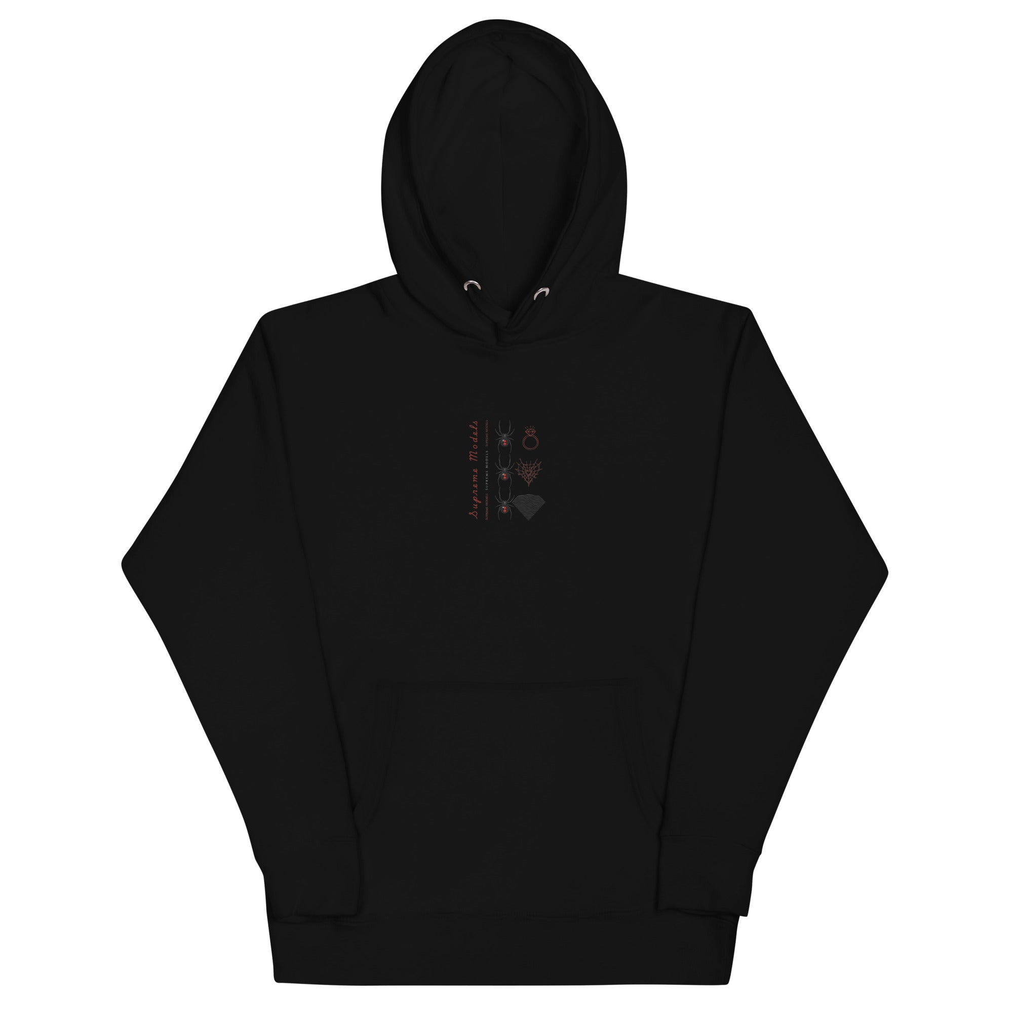 Black Daemon Luxury Supreme Models (Widowed) cotton hoodie with hood, front design, and unisex fit.