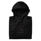 Daemon Luxury Supreme Models Widowed hoodie, black cotton hoodie with front design, unisex premium pullover sweatshirt.