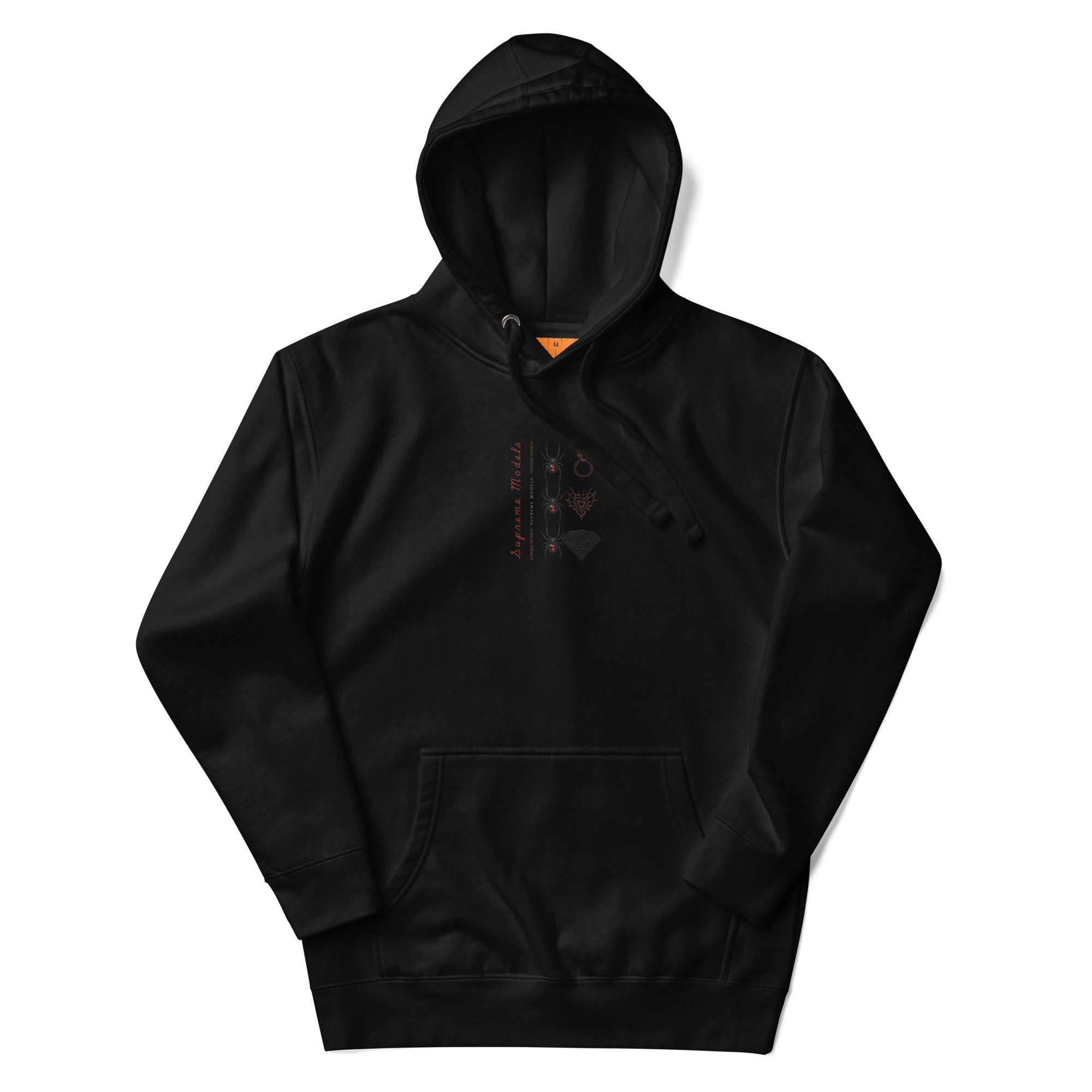 Daemon Luxury Supreme Models Widowed cotton hooded sweatshirt in black, front view featuring a premium unisex pullover hoodie.