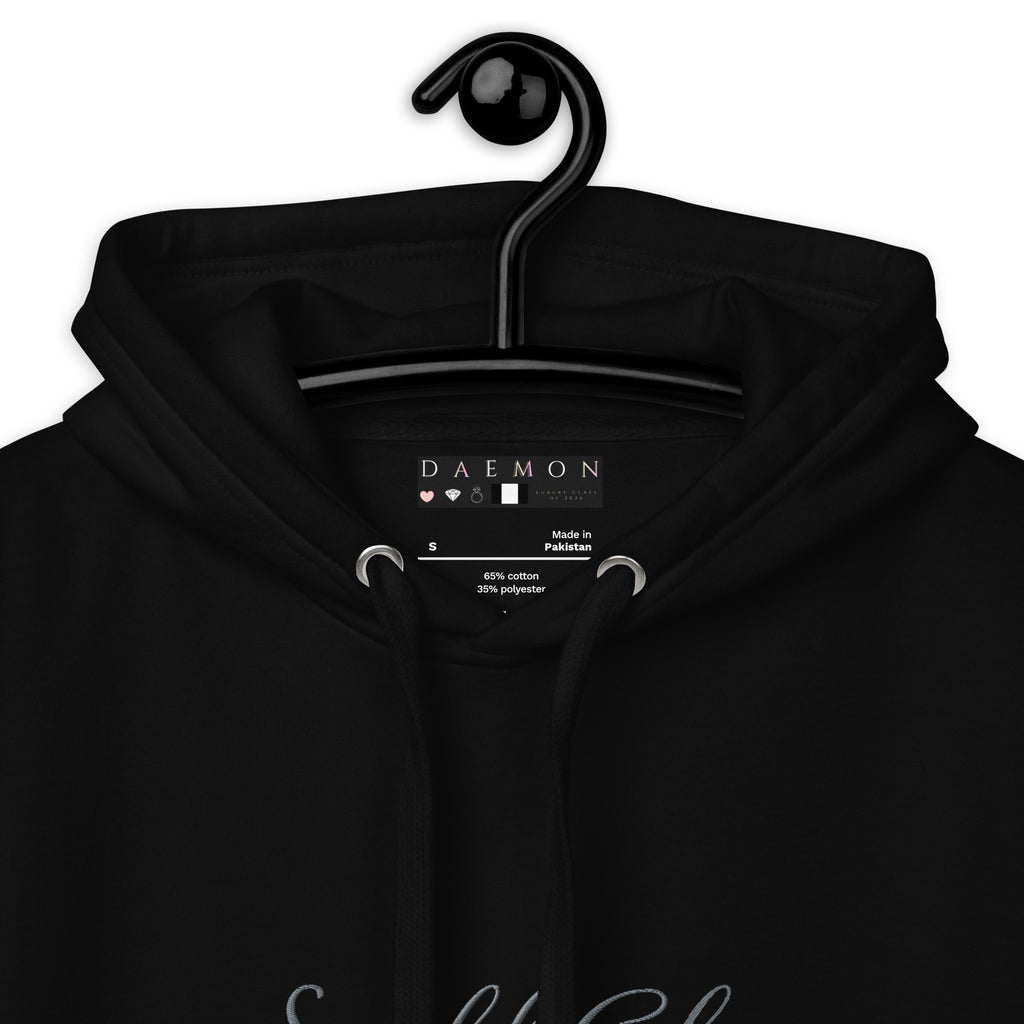 Black unisex cotton hoodie featuring Potrero Hill Coyote design from ST. Francis and Friends, with a hood and front pocket.