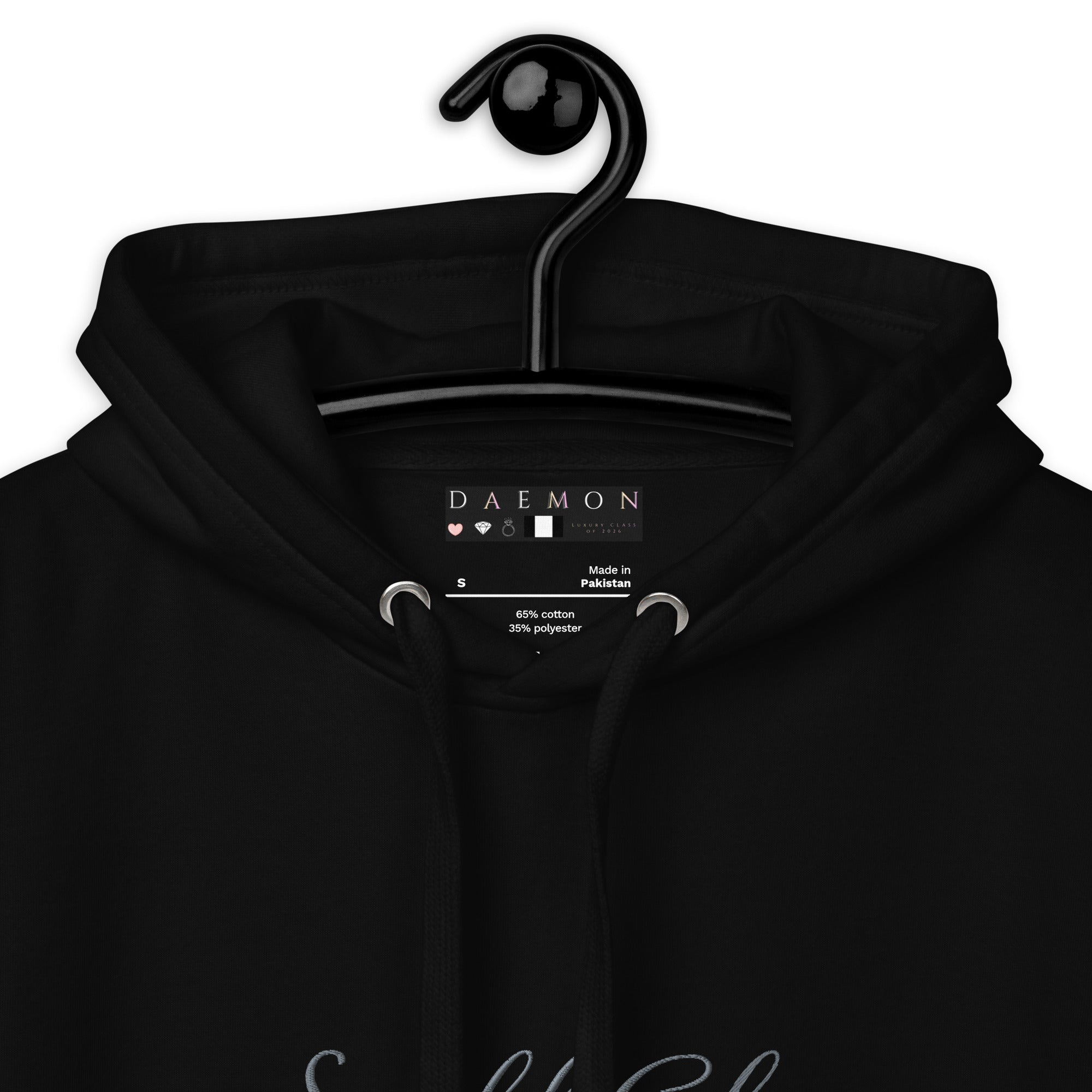 Black unisex cotton hoodie featuring Potrero Hill Coyote design from ST. Francis and Friends, with a hood and front pocket.