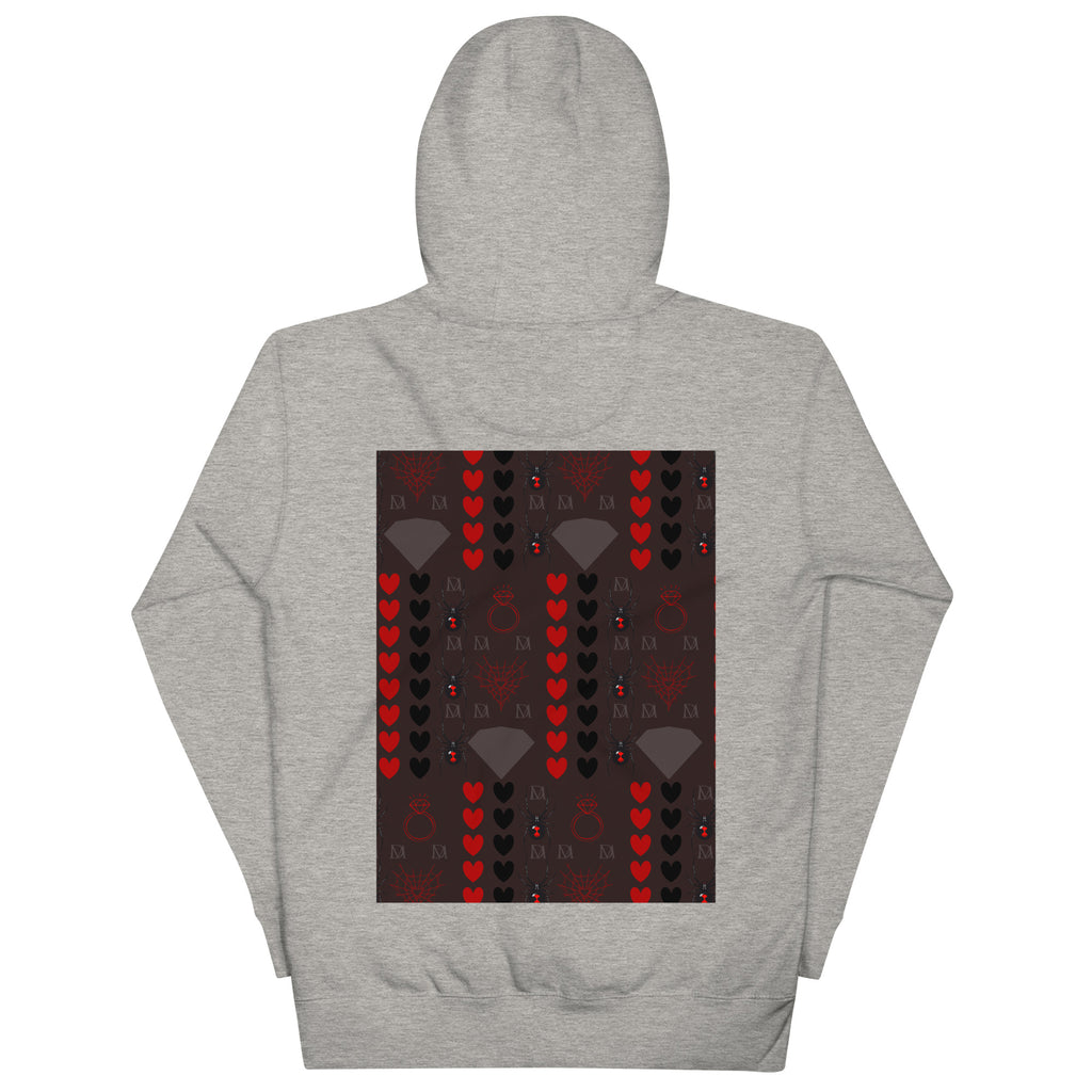 Daemon Luxury Supreme Models More Less Love unisex cotton hoodie in carbon grey, featuring a hooded sweatshirt design.