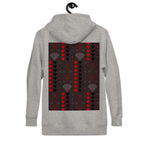 Daemon Luxury Supreme Models More Less Love unisex cotton hoodie in carbon grey with a back print and hood.