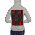 Daemon Luxury Supreme Models More Less Love unisex cotton hoodie in carbon grey, back view showing minimalistic design.
