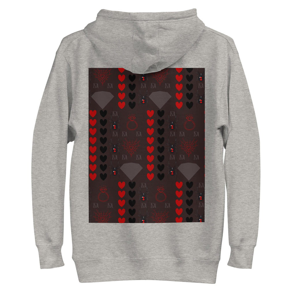 Daemon Luxury Supreme Models More Less Love hoodie, unisex cotton hoodie in carbon grey with back design.