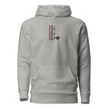 Daemon Luxury Supreme Models More Less Love cotton-heritage unisex premium hoodie in carbon grey, front view.