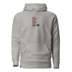 Daemon Luxury Supreme Models More Less Love cotton-heritage unisex premium hoodie in carbon grey, front view.
