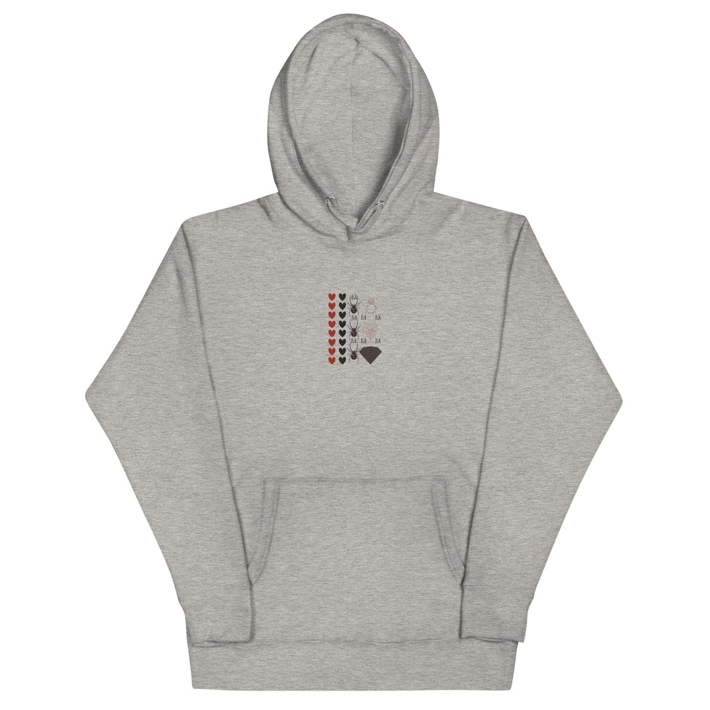 Daemon Luxury Supreme Models More Less Love unisex cotton hoodie with front graphic in carbon grey, cozy and stylish pullover sweatshirt.