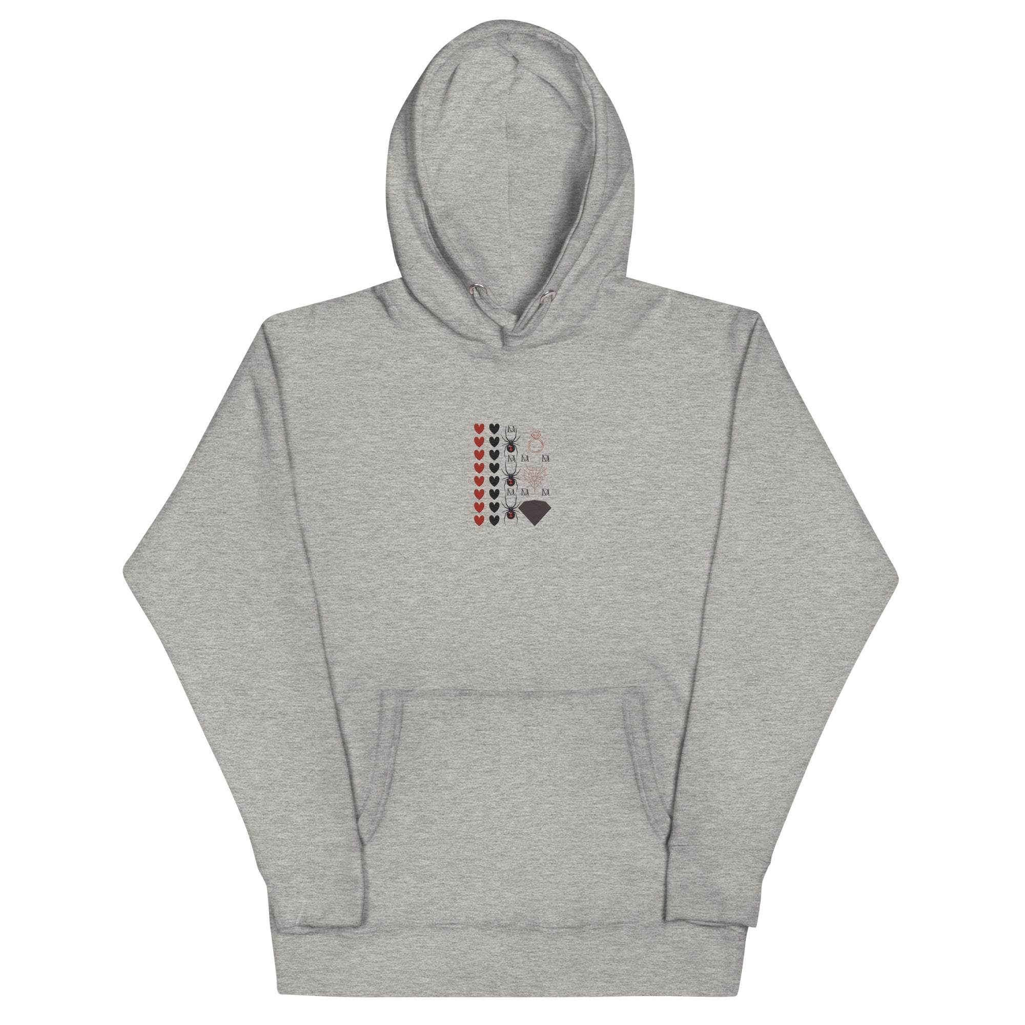 Daemon Luxury Supreme Models More Less Love unisex cotton hoodie with front graphic in carbon grey, cozy and stylish pullover sweatshirt.