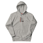 Daemon Luxury Supreme Models More Less Love unisex cotton hoodie with front print in carbon grey, casual streetwear style.