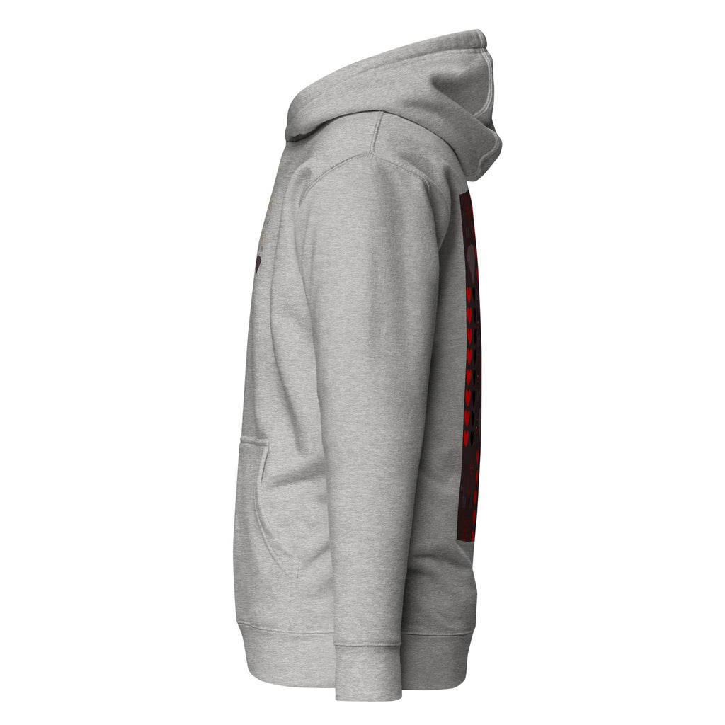 Daemon Luxury Supreme Models More Less Love unisex cotton hoodie with hood, in carbon grey, stylish and comfortable pullover sweatshirt.