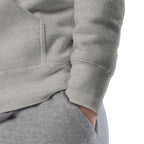 Daemon Luxury Supreme Models More Less Love hoodie, unisex cotton pullover sweatshirt in carbon grey with hood and premium fabric.