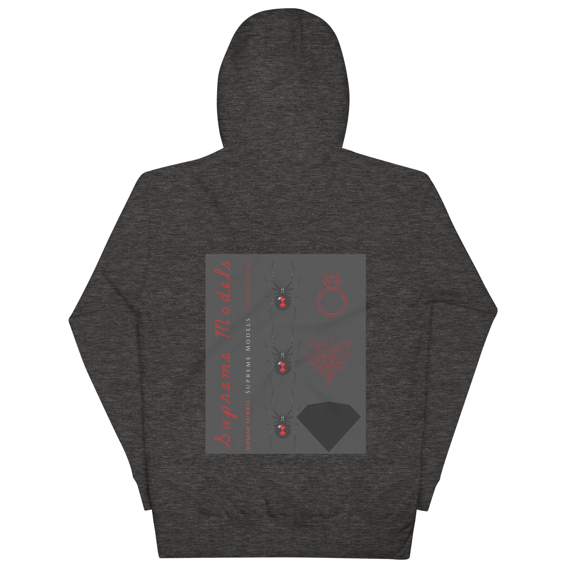 Daemon Luxury SUPREME MODELS Elemental Powers unisex hoodie in charcoal heather, featuring premium cotton heritage fabric and design.
